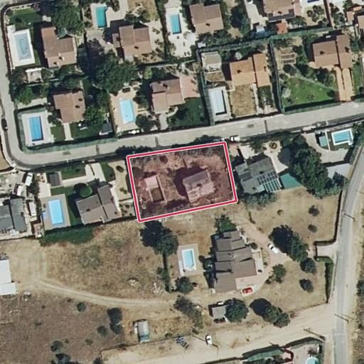 Vista aérea del bien 1: Vivienda, Pelayos de la Presa